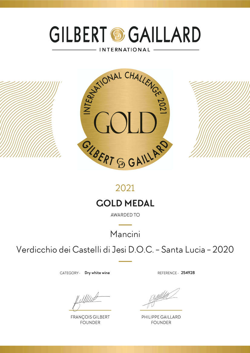 Mancini Vini: Diploma in inglese Medaglia d'Oro Gilbert & Gaillard 2021 per Santa Lucia