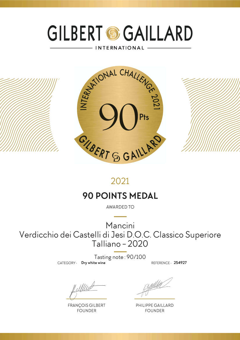Mancini Vini: Diploma in inglese Medaglia d'Oro Gilbert & Gaillard 2021 Verdicchio Superiore